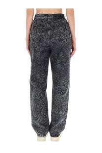 High-waisted black denim Golden Goose women’s jeans with a faded textured pattern and classic back pockets shown from the back