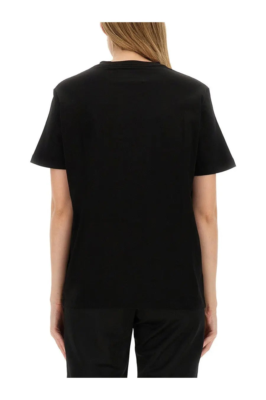 Golden Goose women’s black jersey shirt with short sleeves, crew neck, and relaxed fit in soft cotton material