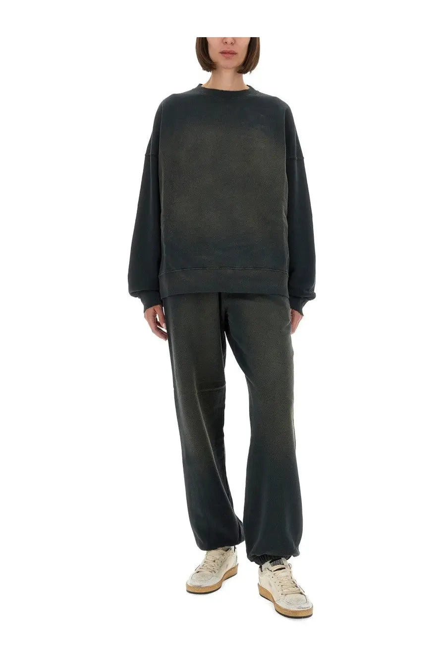 Golden goose women’s journey sweatshirt grey dark gray oversized with relaxed fit and ribbed cuffs