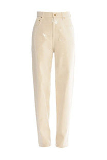 Golden Goose women’s Kim cream-colored glossy patent leather high waist pants with classic five-pocket design