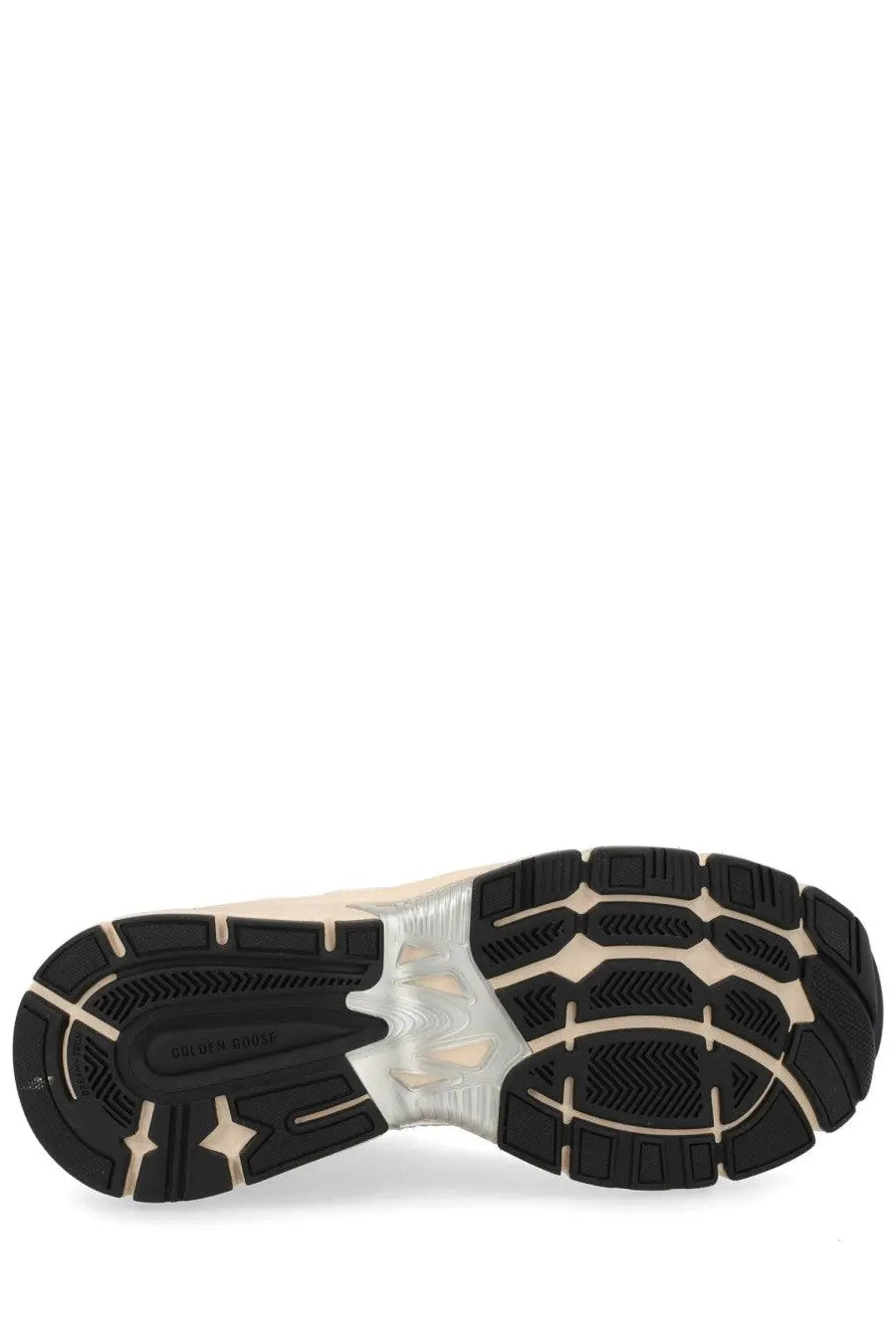 Back view of golden goose women’s lightstar sneaker with black and translucent rubber sole beige midsole and givenchy logo