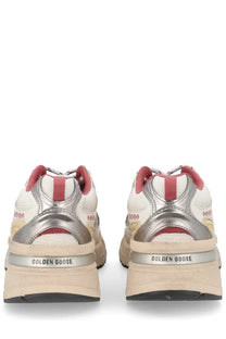 Golden Goose women’s Lightstar sneaker in white and pink leather with silver metallic heel and tongue accents