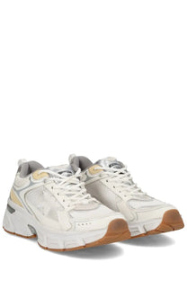 Golden Goose womens Lightstar sneaker white with chunky white and beige mesh and synthetic leather upper and silver accents