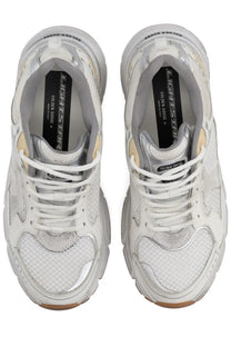 Golden Goose women’s Lightstar sneaker white with silver mesh upper and chunky sole featuring golden goose logo insole