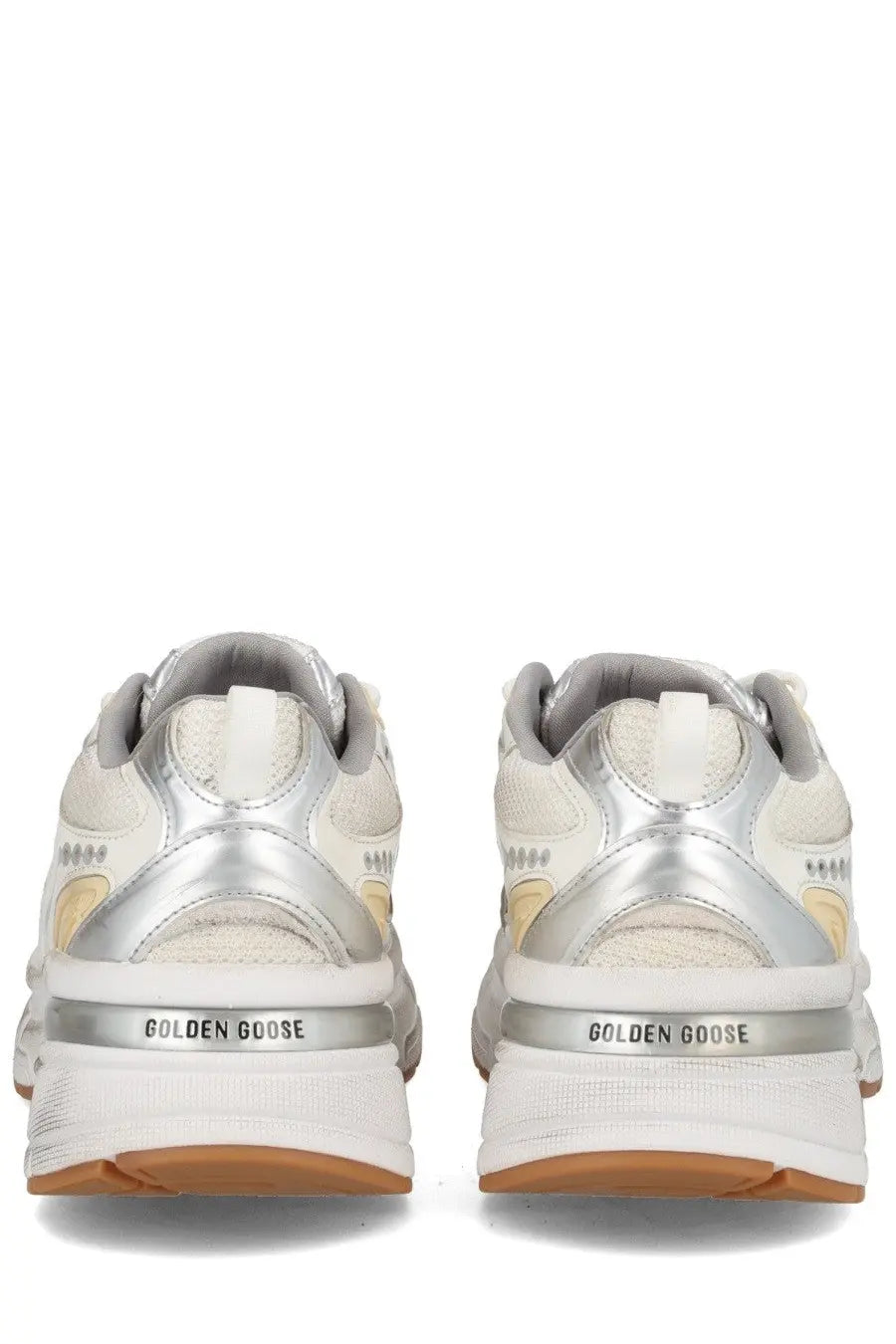 Golden goose women’s lightstar sneaker white with white and silver chunky sole metallic accents and beige suede details