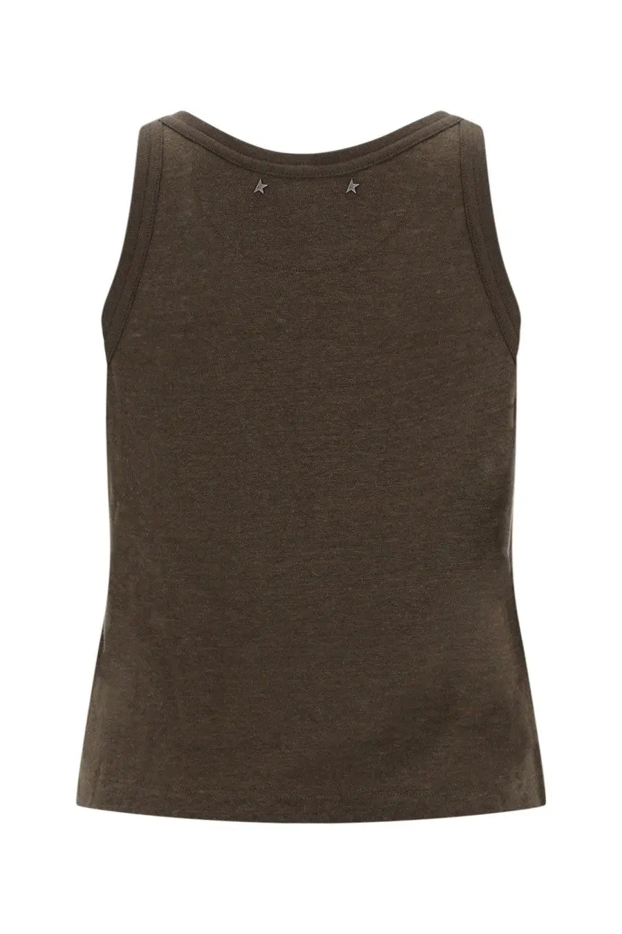 Golden Goose women’s linen camisole brown dark olive green sleeveless tank top with silver star embellishments at neckline