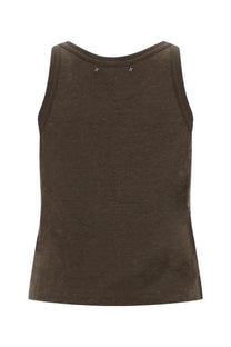 Golden Goose women’s linen camisole brown dark olive green sleeveless tank top with silver star embellishments at neckline