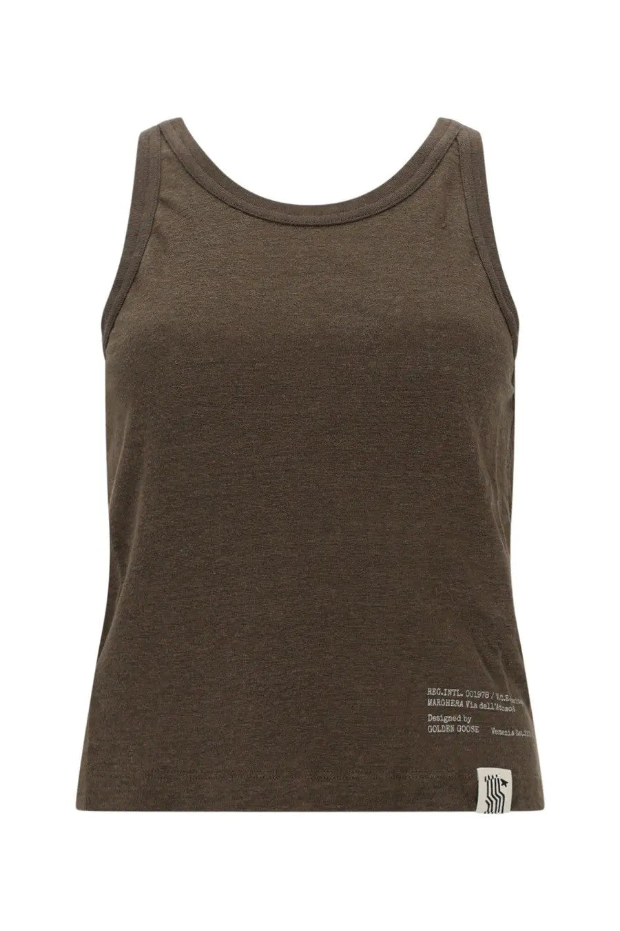 Golden Goose women’s linen camisole brown minimalist olive green tank top with heathered texture and small label