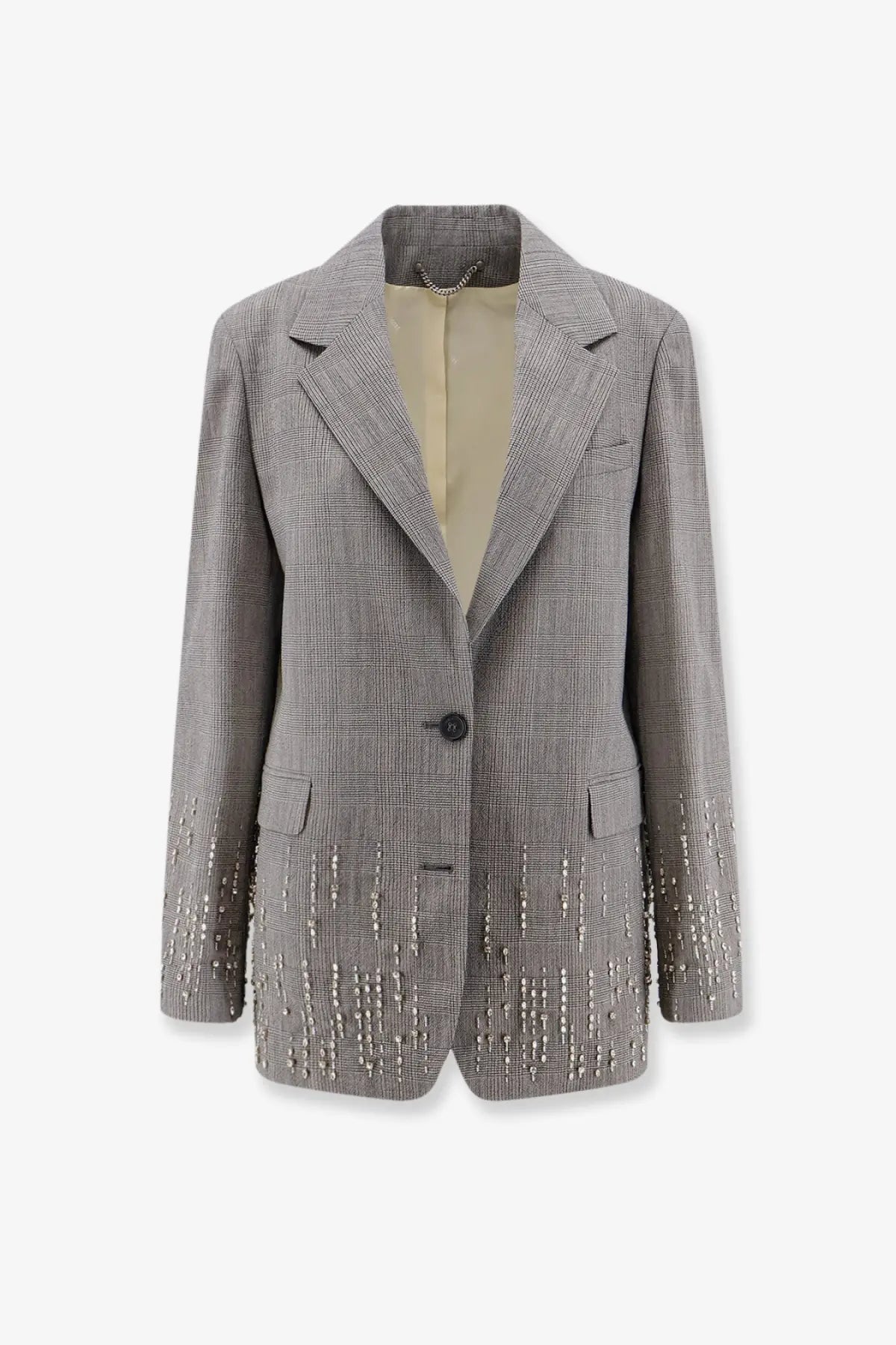 Gray virgin wool blazer by golden goose women with silver bead detailing on lower hem and sleeves