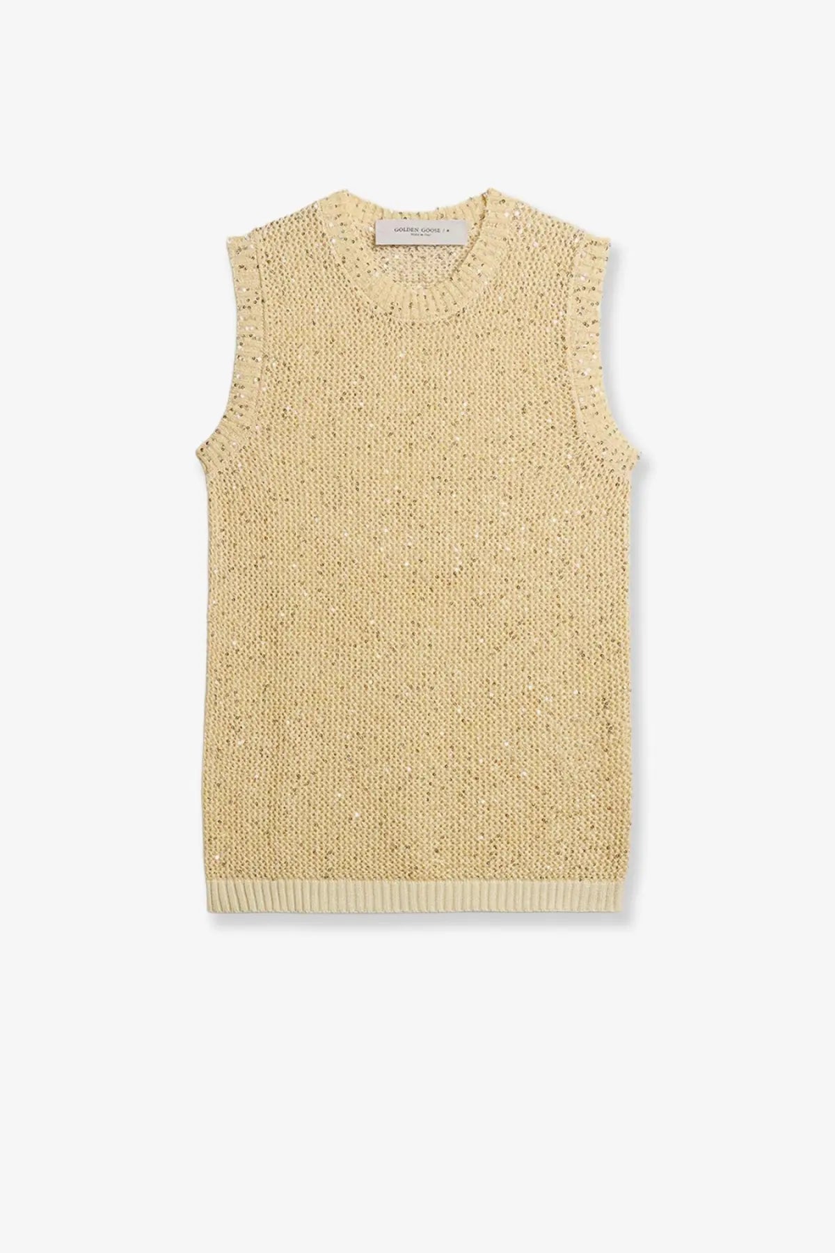 Golden Goose women’s cream knitted sleeveless vest with textured weave and ribbed hem in the style of Melyssa sweater white