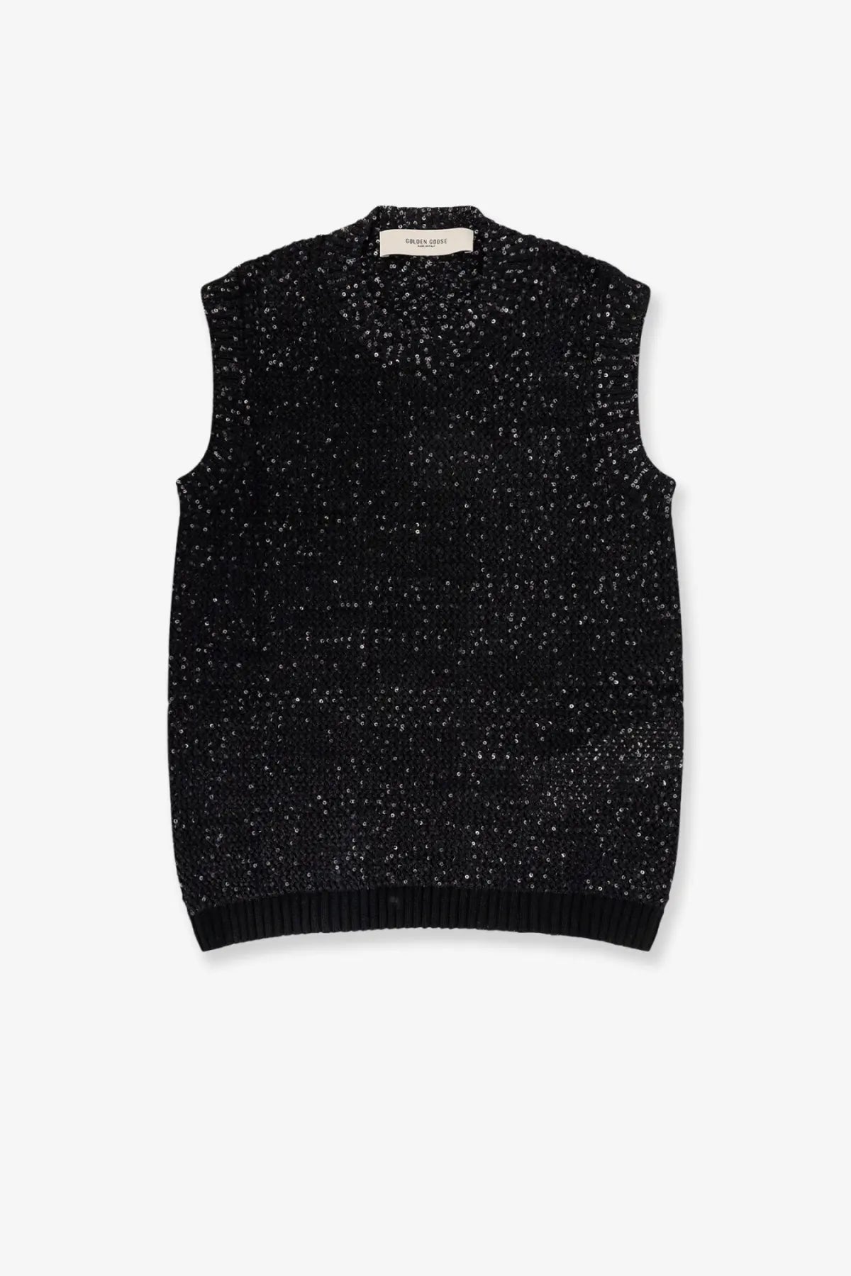 Golden Goose women’s Melyssa sleeveless sweater black knit vest with subtle speckled texture
