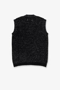 Black knitted sleeveless vest with subtle silver glitter speckled pattern from Golden Goose women’s Melyssa line