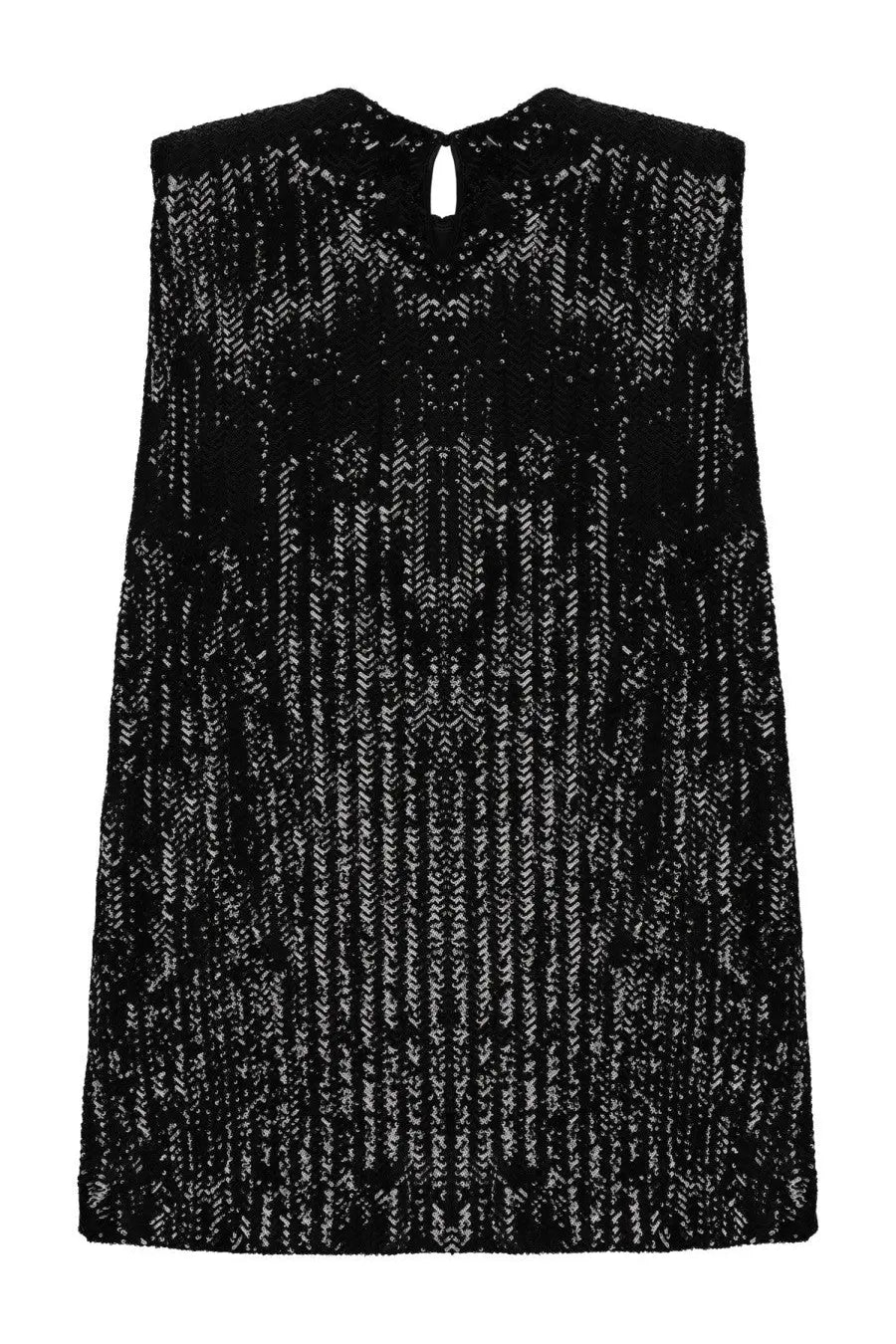 Golden Goose women’s mini dress black with sleeveless design and textured shimmering silver thread pattern