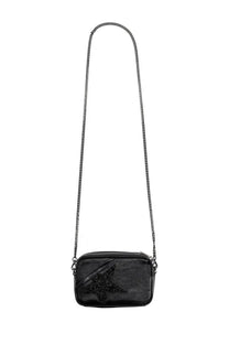 Golden Goose women’s mini star bag black leather crossbody with glittering star design and silver chain strap