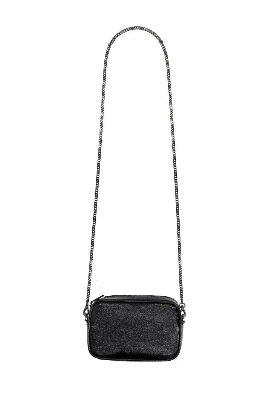 Golden Goose women’s mini star bag black textured leather crossbody with silver-toned chain strap