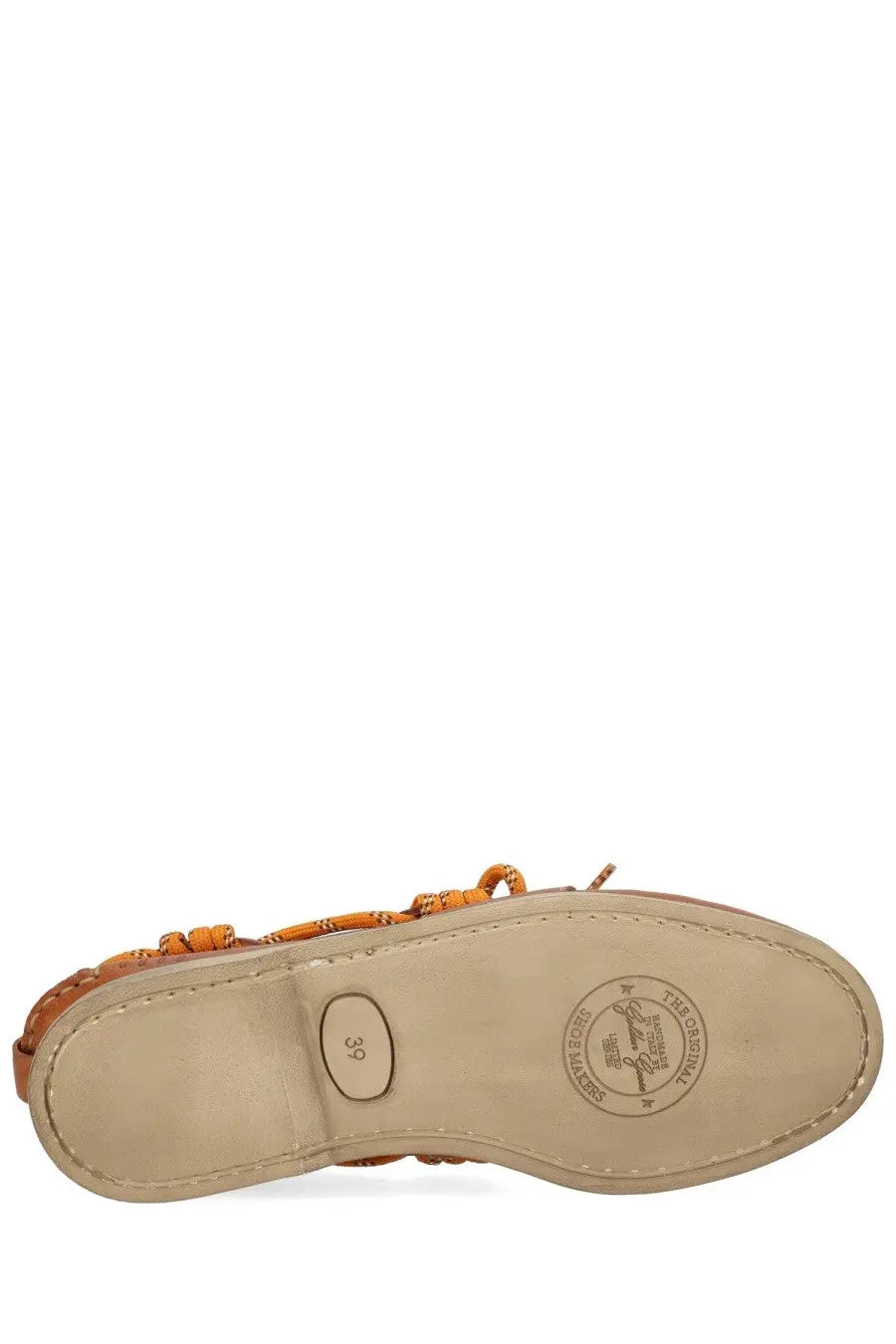 Golden Goose women’s moccasin cruise brown tan woven leather sandal with braided strap and light beige rubber sole