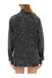Golden Goose women’s ollie boyfriend shirt black black distressed denim with faded watercolor pattern and classic collar