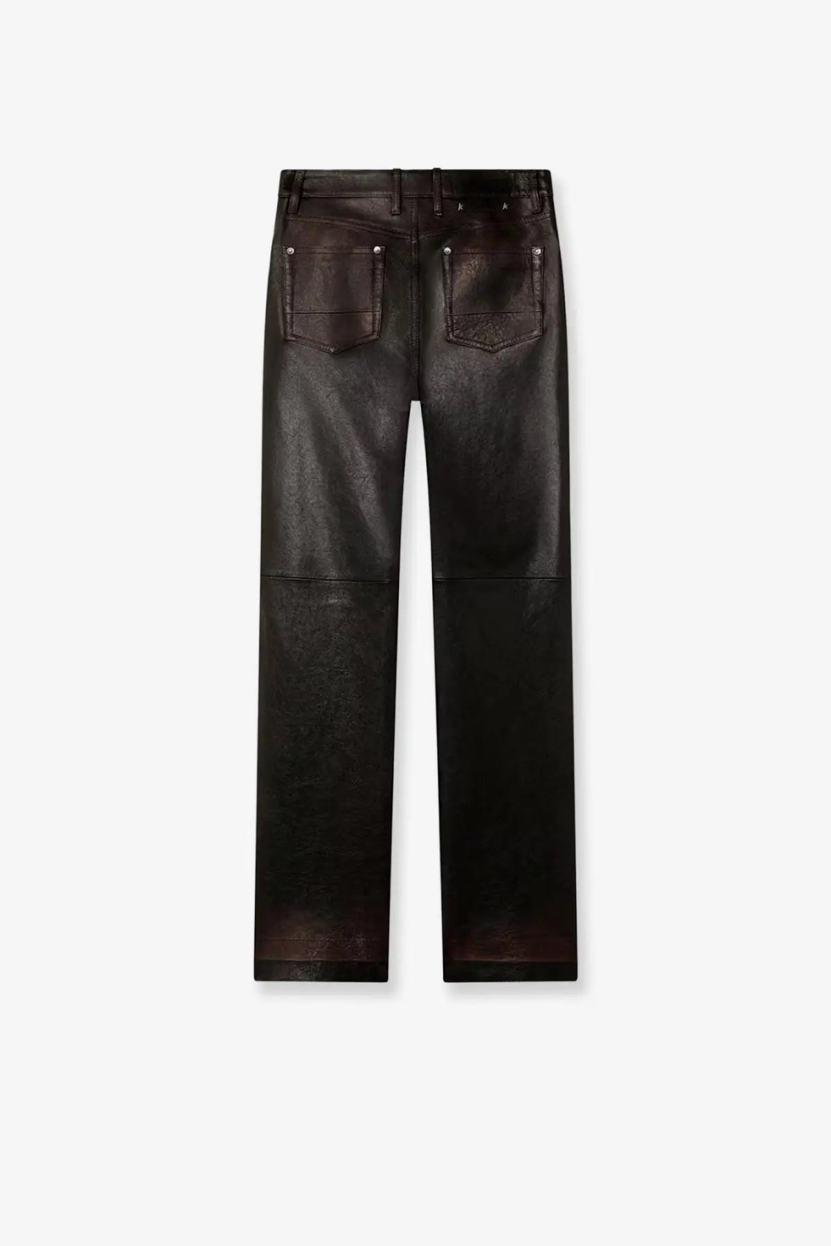 Golden Goose women’s leather trousers in dark brown with sleek straight-leg cut and subtle stitching details