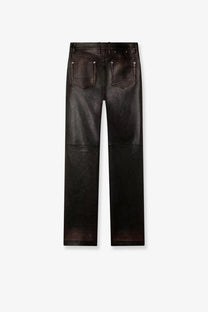 Golden Goose women’s leather trousers in dark brown with sleek straight-leg cut and subtle stitching details