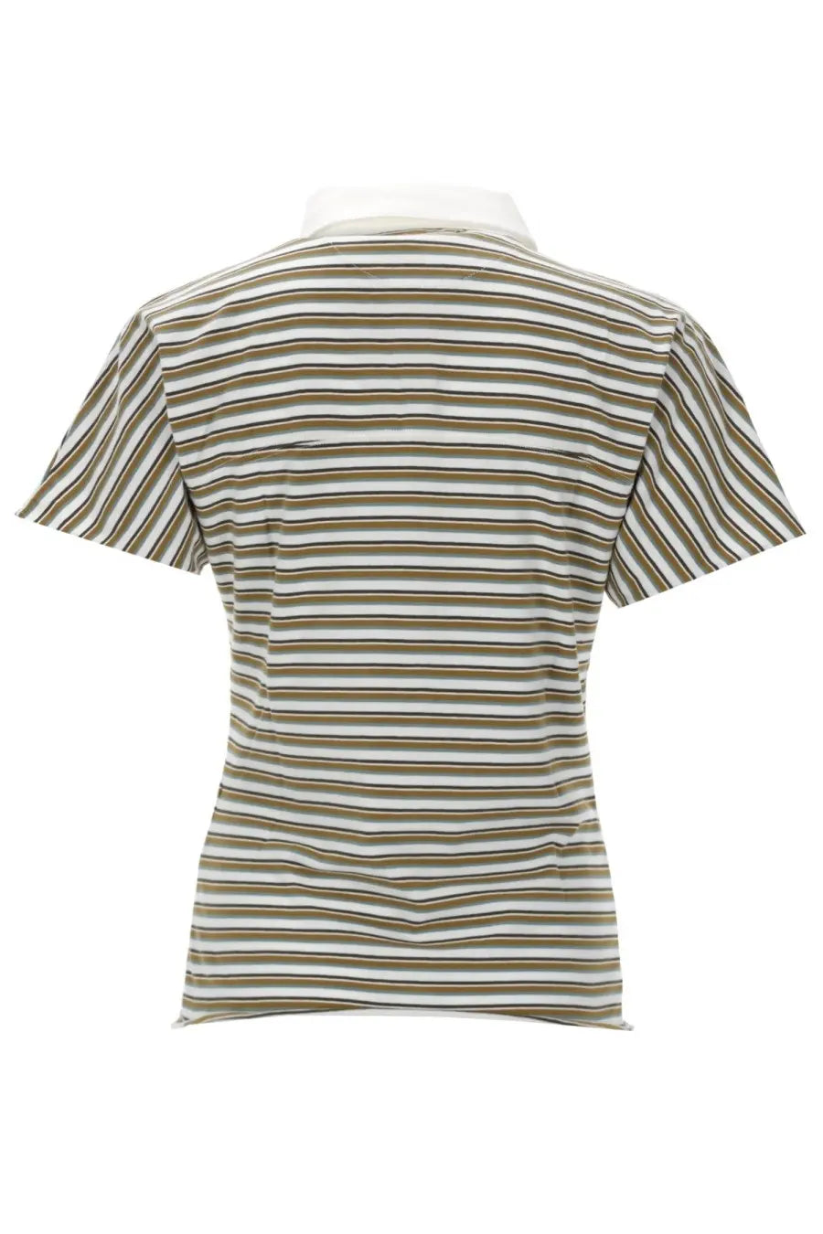 Golden goose women’s short-sleeved polo shirt with olive green and white horizontal stripes and classic collar