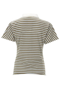 Golden goose women’s short-sleeved polo shirt with olive green and white horizontal stripes and classic collar