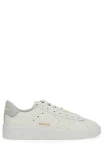 White leather golden goose women’s purestar sneaker with gold star and ggdb pure branding on the side