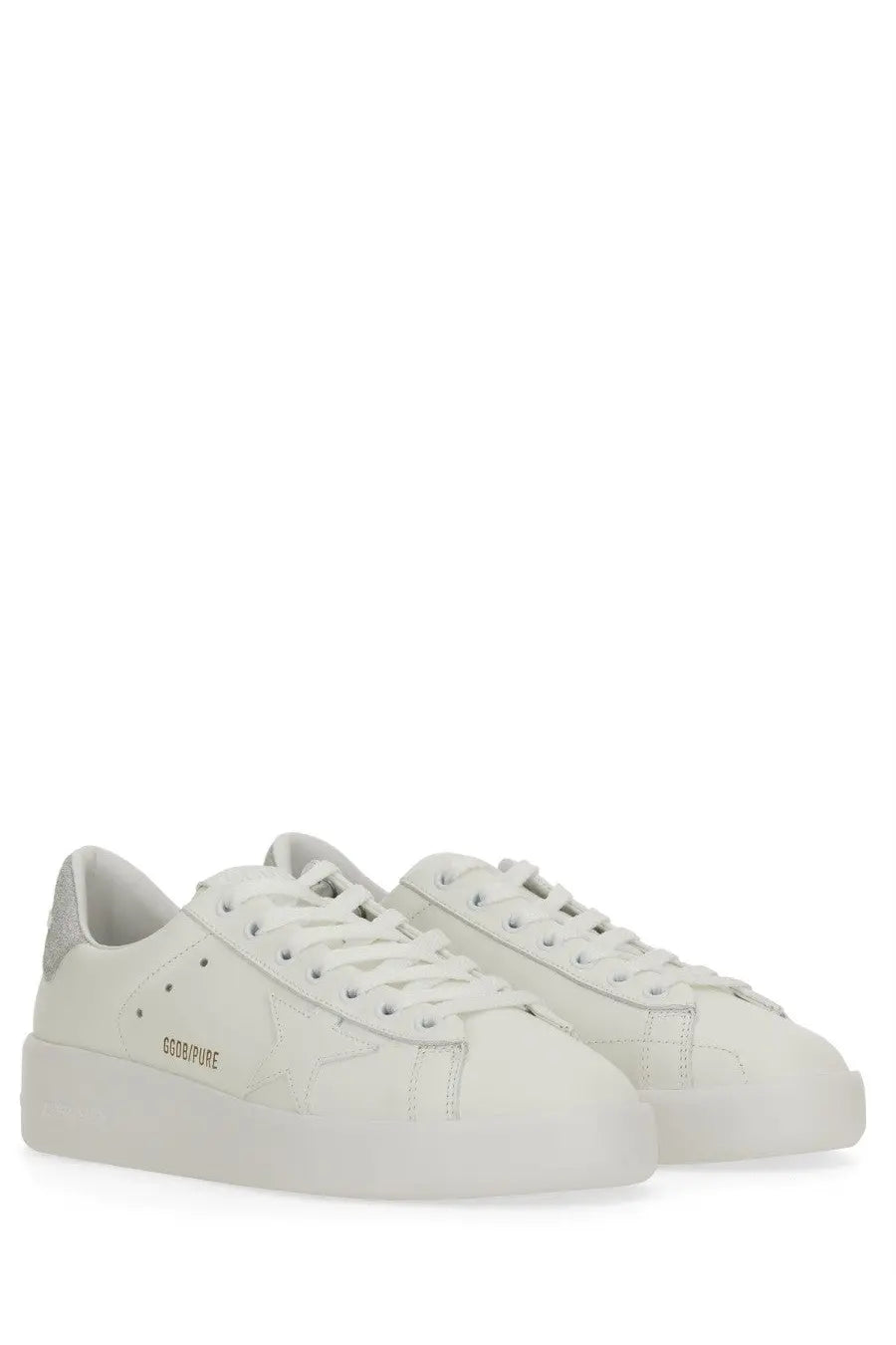 Golden Goose women’s Purestar sneaker in white leather with chunky sole and subtle side branding