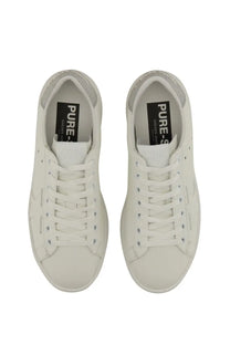 Golden Goose Women’s Purestar sneaker in white leather with classic low-top design and gray heel tab accents