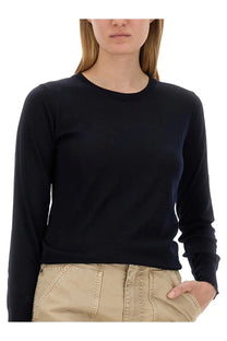 Black long-sleeved knit top with simple crew neckline from Golden Goose women’s regular fit blue shirt collection