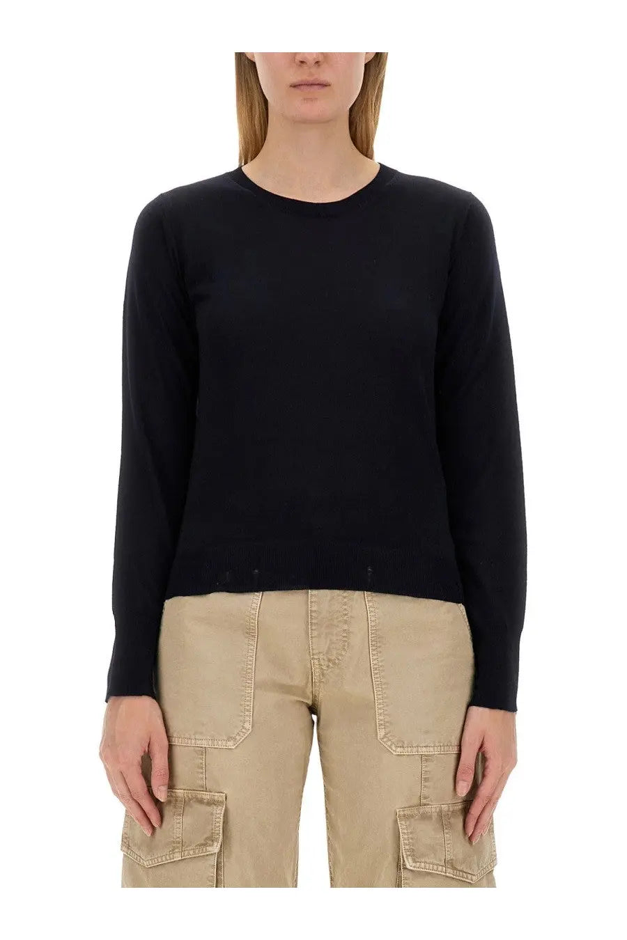 Golden Goose women’s regular fit black long-sleeved knit top with round neckline and ribbed cuffs