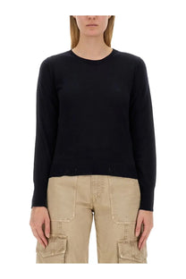 Golden Goose women’s regular fit black long-sleeved knit top with round neckline and ribbed cuffs