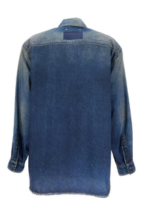 Golden Goose women’s shirt Patty blue medium-wash denim shirt with classic collar buttoned cuffs and shoulder fading