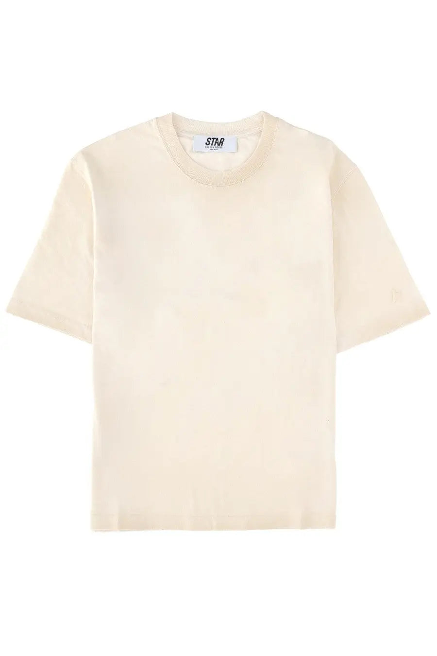 Golden Goose women’s cream-colored minimalist short-sleeve t-shirt with soft cotton texture and ribbed neckline