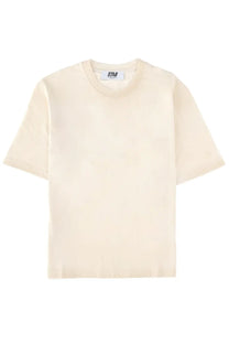 Golden Goose women’s cream-colored minimalist short-sleeve t-shirt with soft cotton texture and ribbed neckline