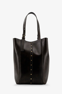 Black leather tote bag with gold-tone studs down the front from golden goose womens vintage shoulder bag collection