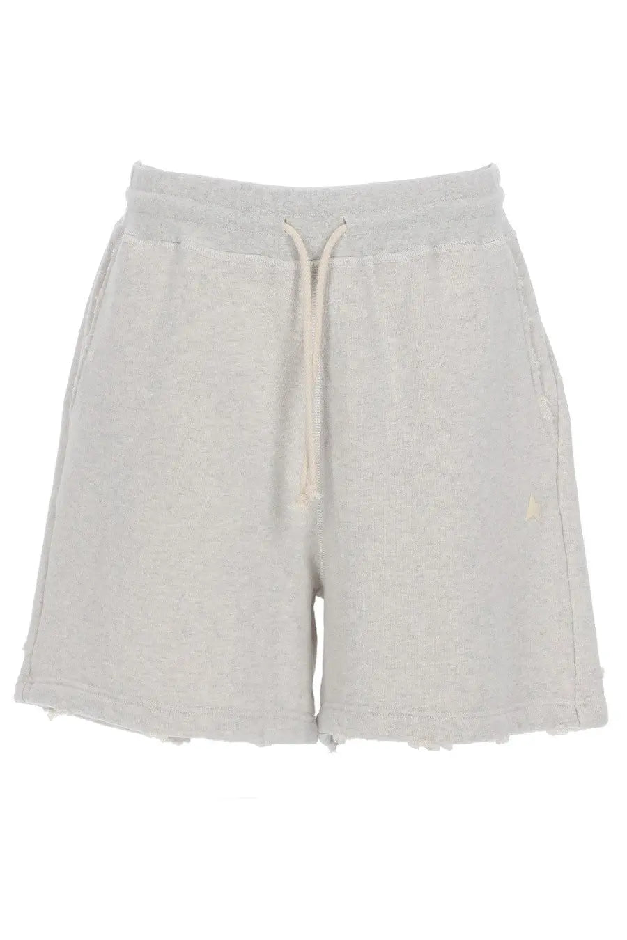 Golden Goose women’s light gray heathered cotton sweatshorts with drawstring waistband and frayed hem