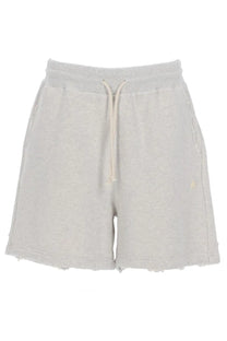 Golden Goose women’s light gray heathered cotton sweatshorts with drawstring waistband and frayed hem