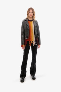 Golden Goose women’s slim fit destiny leather biker jacket in black with silver zippers and belt buckle