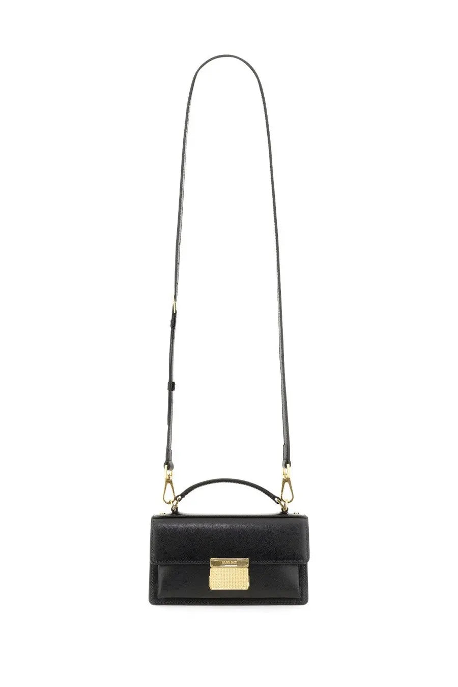Golden Goose women’s small Venice bag black leather crossbody with gold-tone rectangular clasp and adjustable strap