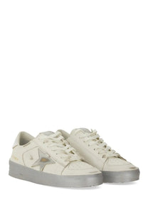 Golden Goose women’s Stardan sneaker in cream leather with metallic silver star emblem on the side