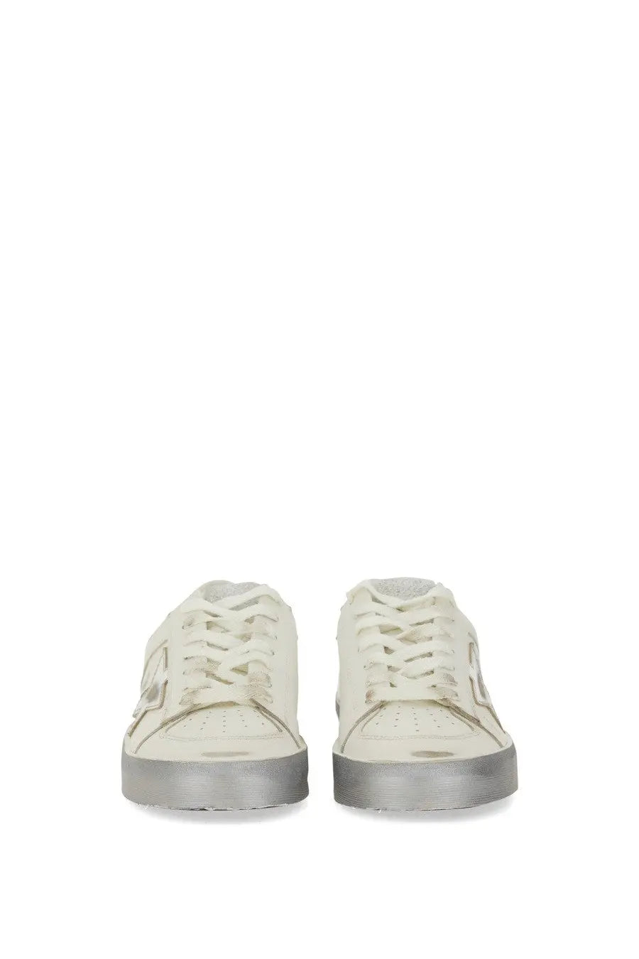 Golden Goose women’s Stardan sneaker white leather with silver metallic soles and subtle side branding