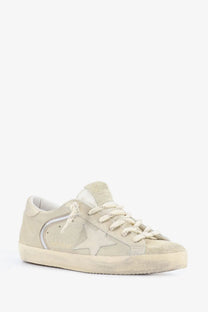 Golden Goose women’s super star suede sneakers beige with white star patch and matching beige laces