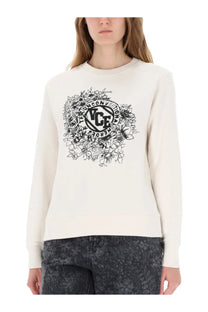 Golden Goose women’s cream-colored long-sleeved sweatshirt with black floral and vice text graphic on front