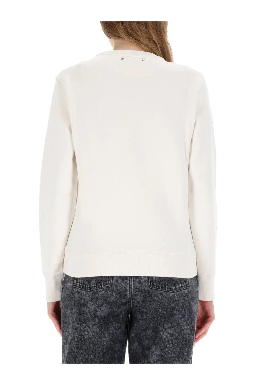 Golden Goose women’s sweatshirt white cream long-sleeved sweater with crew neck and subtle metallic logo details