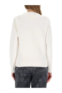 Golden Goose women’s sweatshirt white cream long-sleeved sweater with crew neck and subtle metallic logo details
