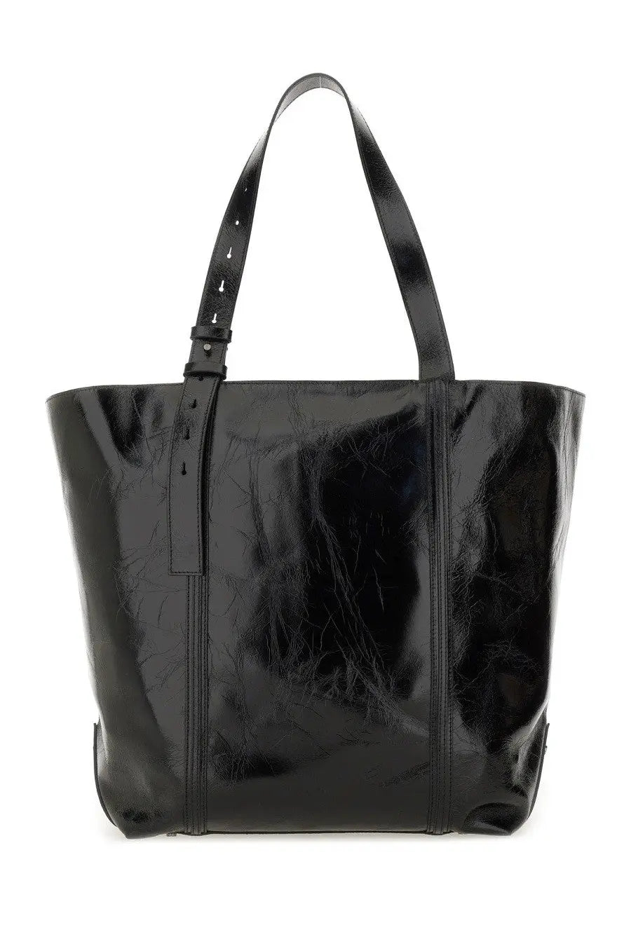 Golden Goose women’s tote bag black with sleek glossy finish structured design in black patent leather