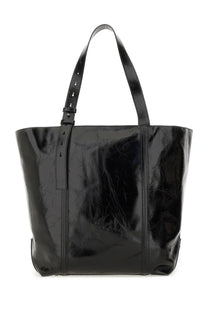 Golden Goose women’s tote bag black with sleek glossy finish structured design in black patent leather