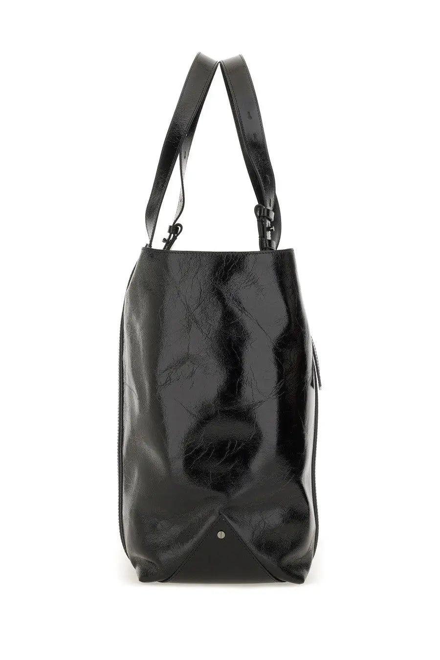 Golden Goose women’s tote bag black made of glossy black patent leather with structured handles and a polished finish