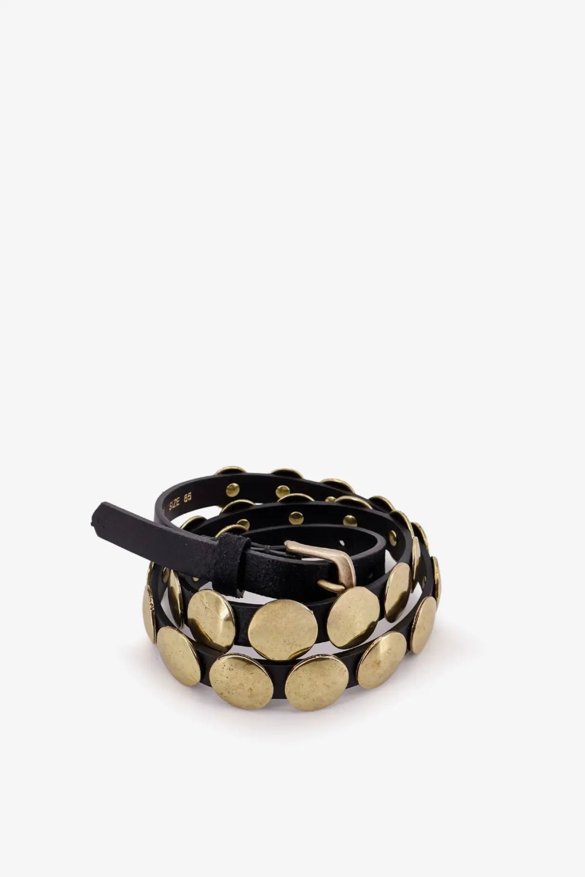 Golden Goose women’s Trinidad black leather belt with round gold toned metal discs evenly spaced along its length