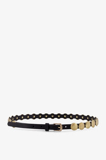 Golden Goose women’s Trinidad black leather belt with gold-toned circular studs and matching buckle